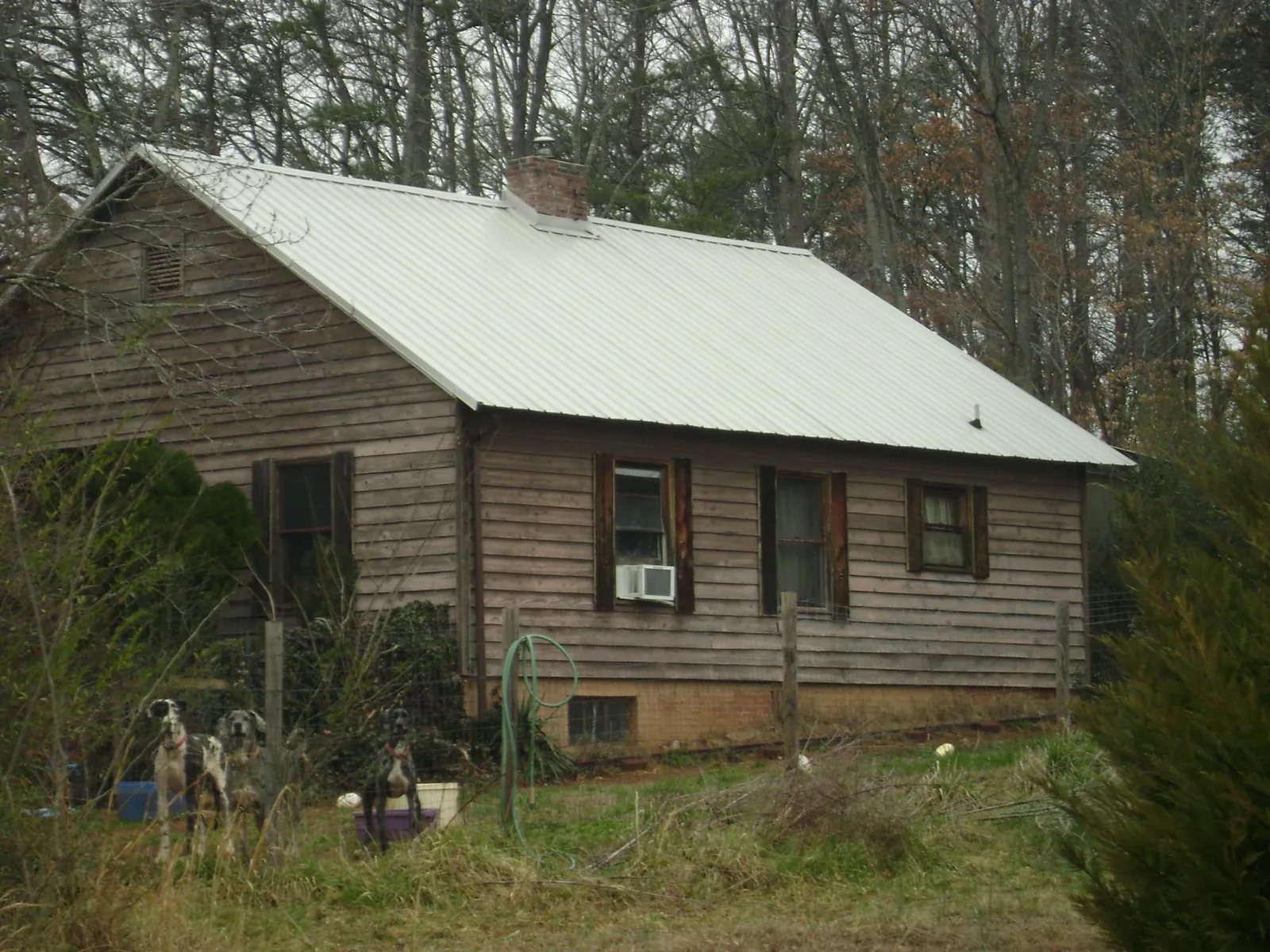 White metal roof on an old wood sided farmhouse, from a Metal Roof Installation job in Hines